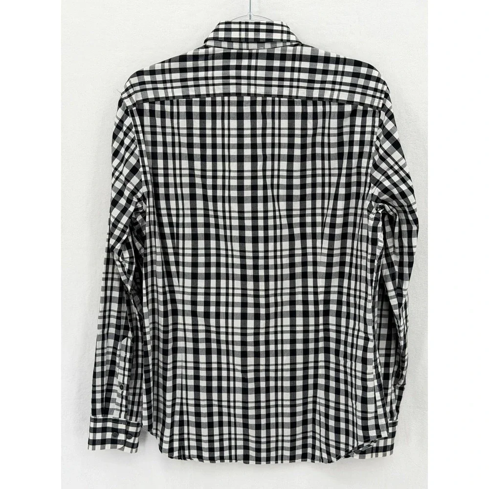 Banana Republic Shirt Mens Medium Black Soft Wash Tailored Slim Fit Plaid Preppy